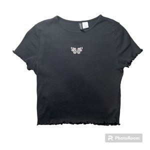 H&M Short Top Black/Butterfly(Size Small)